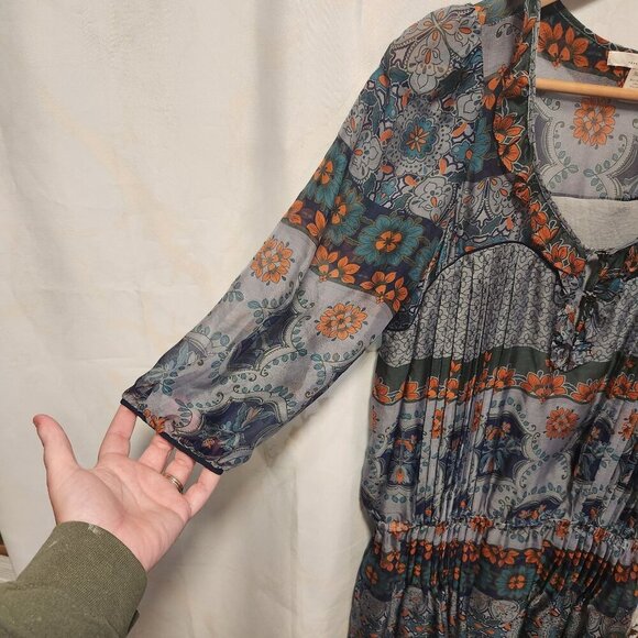 Trinity 100% Silk Blouse Women's Size M Floral V-Neck 3/4 Sleeve Elastic Waist - Picture 5 of 9